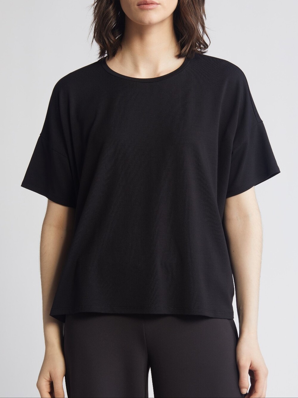 Eileen Fisher Boat Neck Boxy T-shirt, Black, Size Medium
